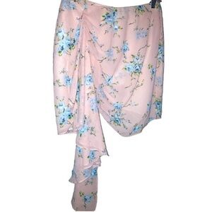 NWOT Lovers & Friends Pink Floral Asymmetrical waterfall Wrap skirt Size Small